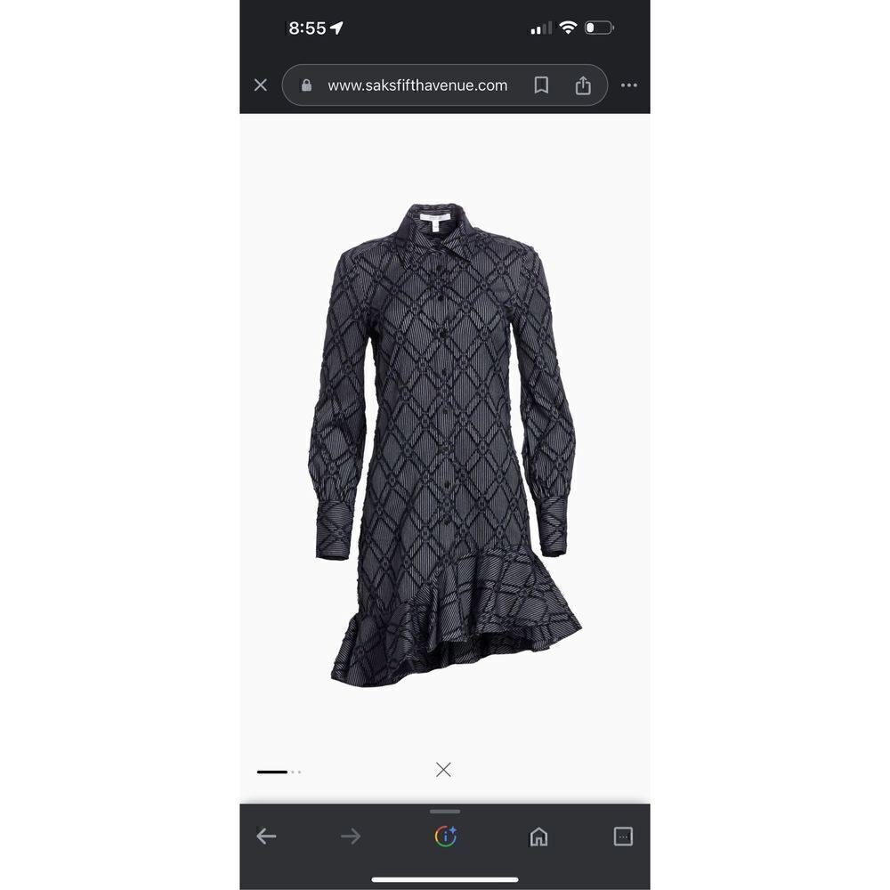 DEREK LAM 10 CROSBY Textured Ruffled Long Sleeve Asymmetrical Shirt Dress Size 4